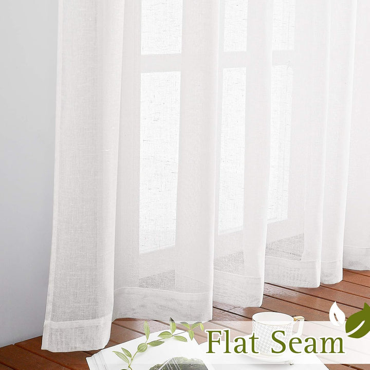 White Linen-Texture Sheer Rod-Pocket Curtains, 52 x 63 in, 2 Panels - Just Closeouts Canada Inc.