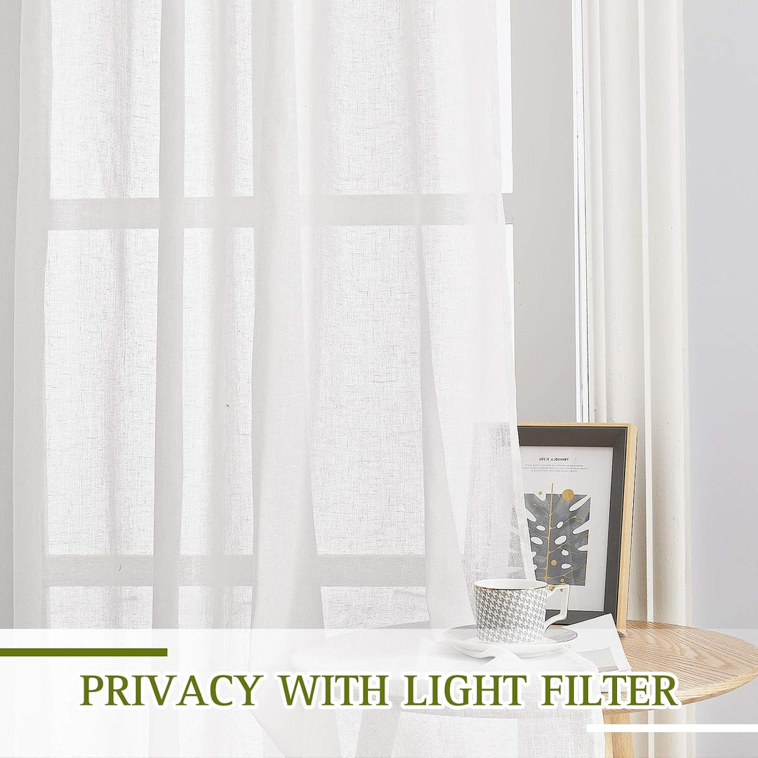 White Linen-Texture Sheer Rod-Pocket Curtains, 52 x 63 in, 2 Panels - Just Closeouts Canada Inc.