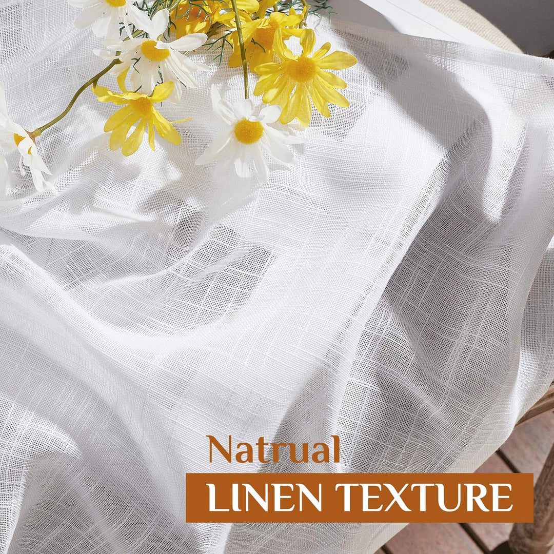 White Linen-Textured Semi-Sheer Rod-Pocket Curtains, 52 x 84 in, 2 Panels - Just Closeouts Canada Inc.