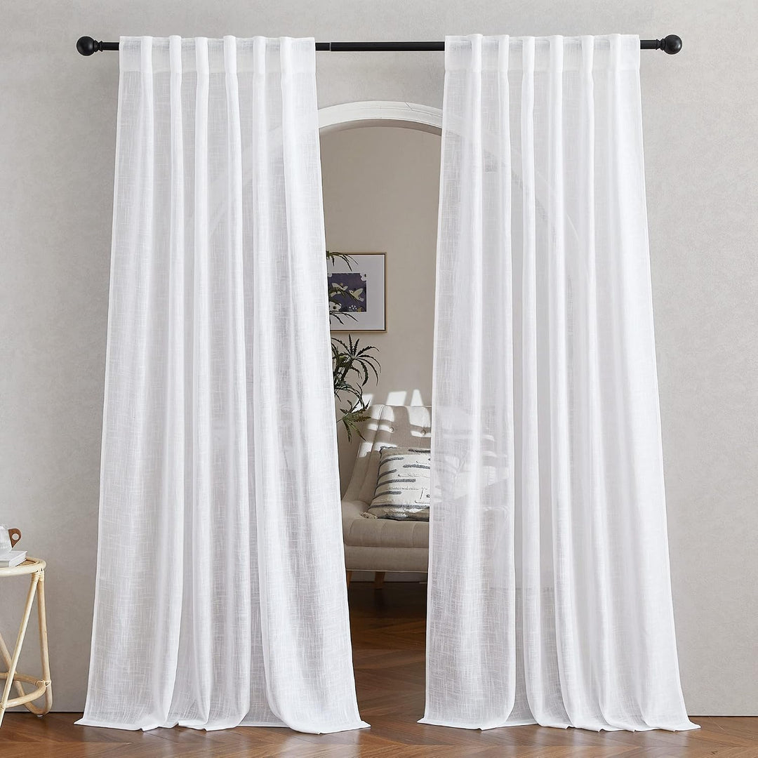 White Linen-Textured Semi-Sheer Rod-Pocket Curtains, 52 x 84 in, 2 Panels - Just Closeouts Canada Inc.