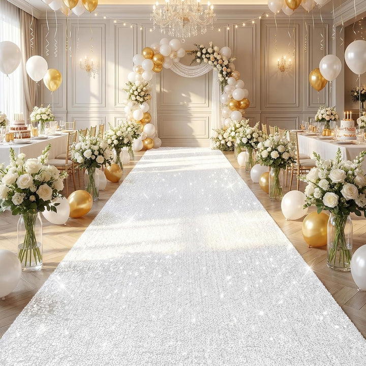 White Sequin Wedding Aisle Runner, 4 × 15 ft - Just Closeouts Canada Inc.X004PNP185