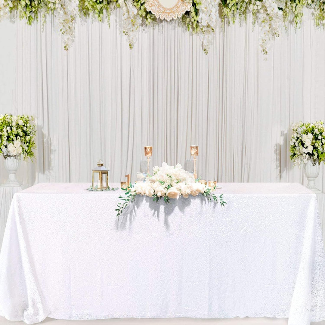 White Sequins Christmas Tablecloth 90x132 Inches Seamless Reversible Sequin Fabric Sequin Fabric for Table Overlays Wedding Birthday Family Gathering - Just Closeouts Canada Inc.X003K4VUI5