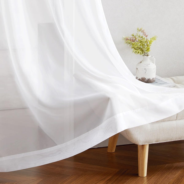 White Sheer Grommet Curtains, 54 x 84 in, Set of 2 - Just Closeouts Canada Inc.