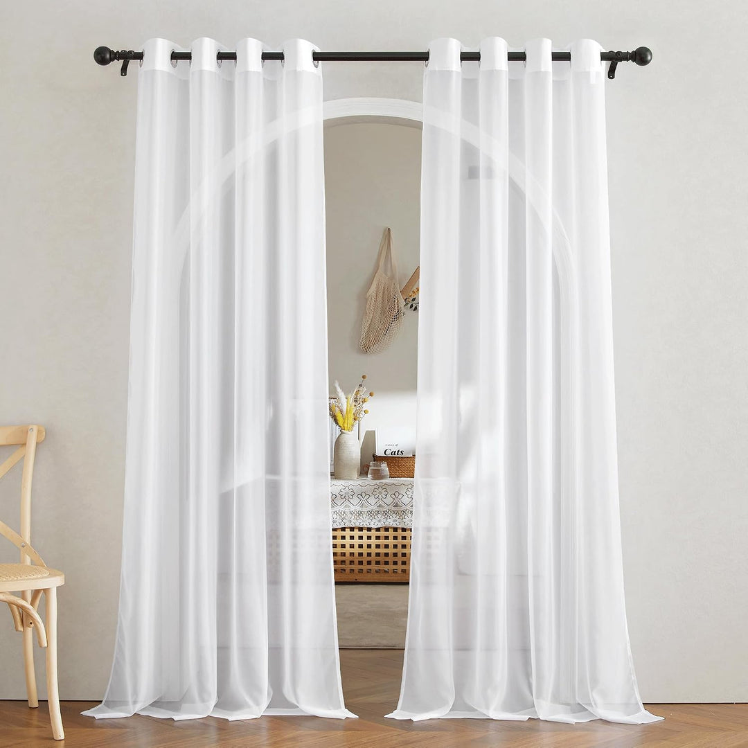White Sheer Grommet Curtains, 54 x 84 in, Set of 2 - Just Closeouts Canada Inc.