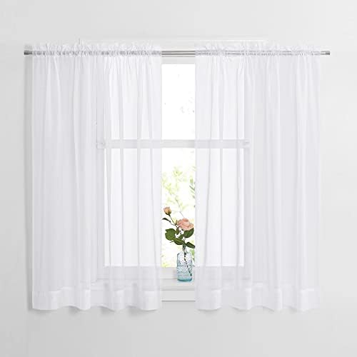 White Sheer Rod-Pocket Curtains, 60 x 45 in, Set of 2 - Just Closeouts Canada Inc.