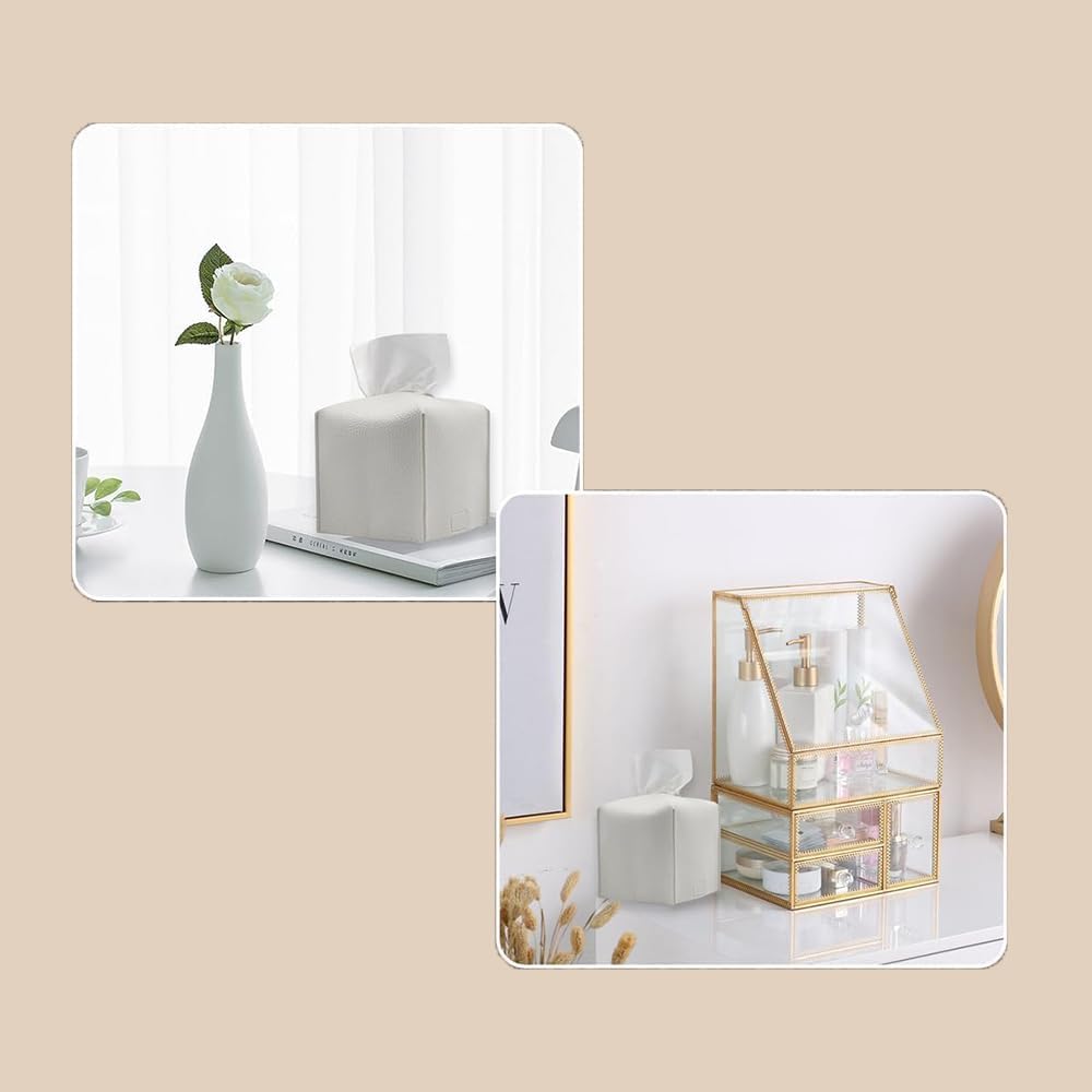 White Square PU Leather Tissue Box Cover with Bottom Strap - Just Closeouts Canada Inc.
