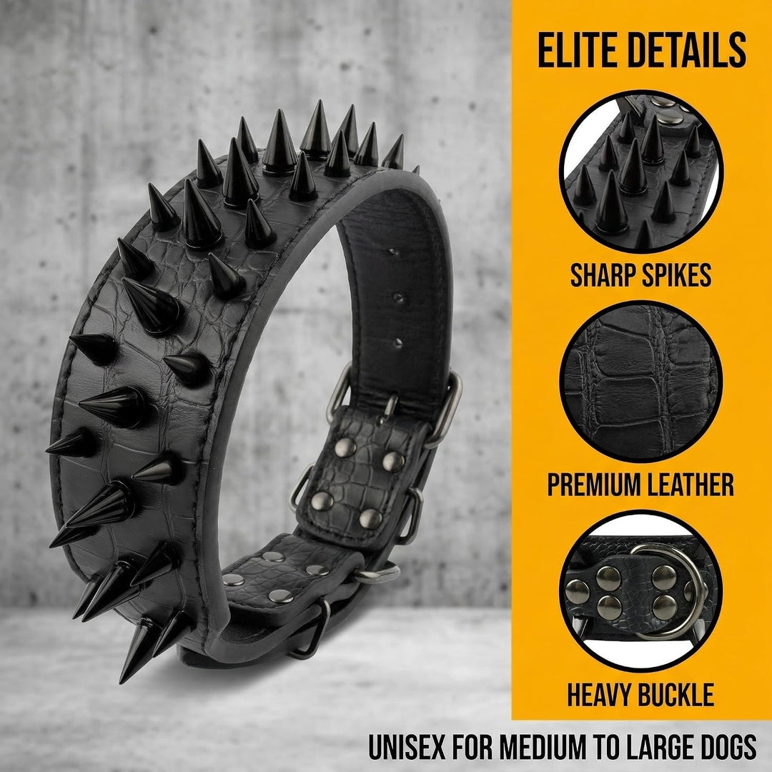 Wide Spiked PU Leather Dog Collar – Black, Medium, 17–20 Inch - Just Closeouts Canada Inc.