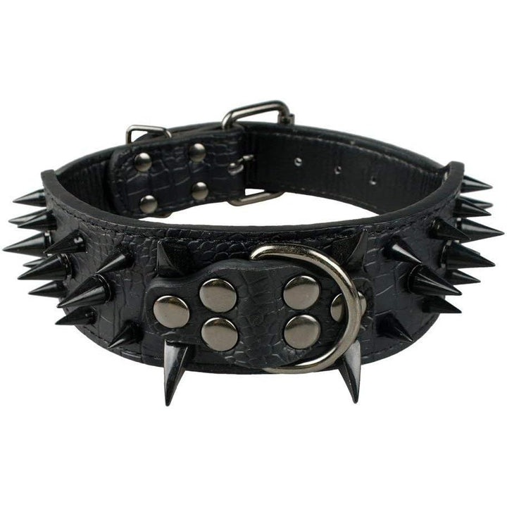Wide Spiked PU Leather Dog Collar – Black, Medium, 17–20 Inch - Just Closeouts Canada Inc.