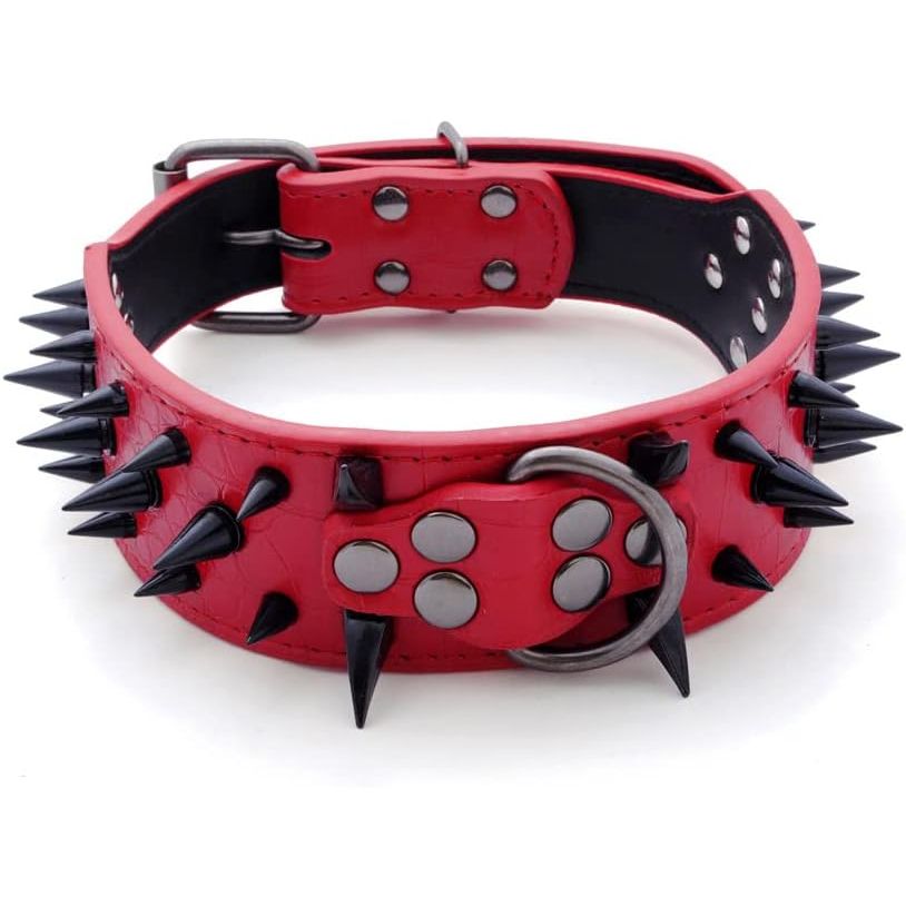 Wide Spiked PU Leather Dog Collar – Red, Large, 19–22 Inch - Just Closeouts Canada Inc.