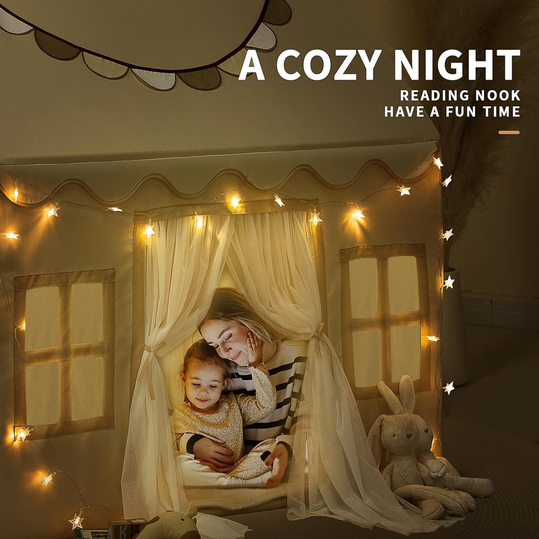 Wilwolfer Kids Tent with Mat, Star Lights, Banner - Tent for Kids Indoor Playhouse Toddler Tent Kids Play Tent for Ages 4 - 8 Girls Play Tent Playroom Furnitures - Just Closeouts Canada Inc.