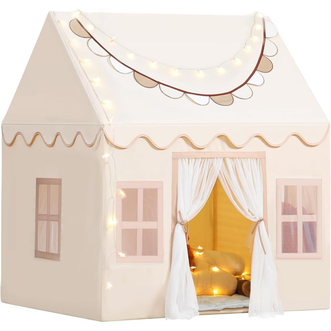 Wilwolfer Kids Tent with Mat, Star Lights, Banner - Tent for Kids Indoor Playhouse Toddler Tent Kids Play Tent for Ages 4 - 8 Girls Play Tent Playroom Furnitures - Just Closeouts Canada Inc.