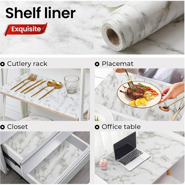 Windimiley Drawer Liner Shelf Liner Cabinet Liner Non Adhesive Waterproof Non Slip Shelf Liners for Kitchen Cabinets Cupboard Liners for Pantry Table Desk Dresser Marble (24 in x 30 FT) - Just Closeouts Canada Inc.