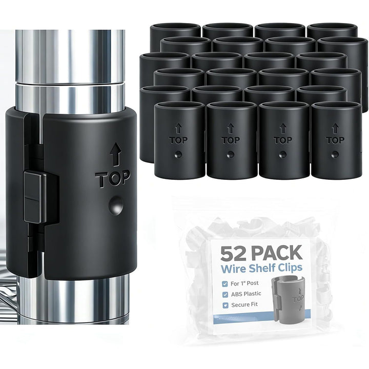 Wire Shelf Clips 52 Pcs Wire Shelving Shelf Lock Clips Plastic Shelf Supportsfor Wire Shelving Units for 1" Post - Wire Shelf Replacement Parts, Shelving Sleeves Replacements for Wire Shelving System - Just Closeouts Canada Inc.