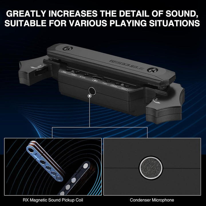 Wireless Acoustic Guitar Pickup Rechargeable Magnetic And Microphone Soundhole Pickup For Acoustic Guitar Build - In Volume Control(Black) - Just Closeouts Canada Inc.