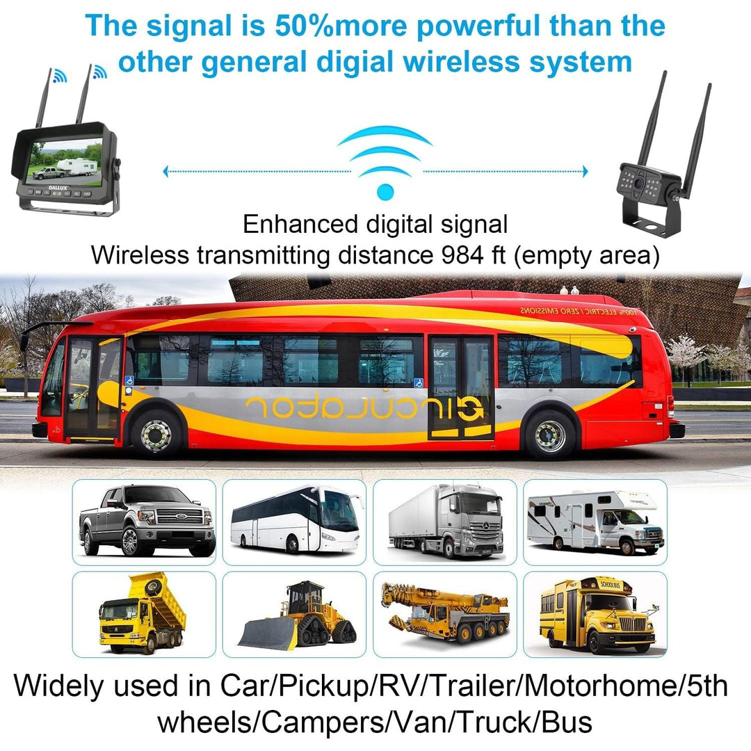 Wireless Backup Camera Kit with 7 inch DVR Monitor for Heavy Vehicles/5th Wheel Pickup/Truck/Trailer/Bus/Van/RV Camper/with 1080P Night Vision Stable Signal IP69K Reverse Rearview/Front Camera - Just Closeouts Canada Inc.X002HXR38V