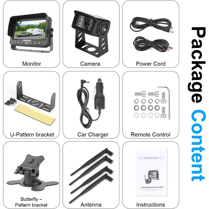 Wireless Backup Camera Kit+7" Built in DVR Monitor Rear/Front View Camera for Heavy Vehicle/5th Wheel Pickup/Truck/Trailer/Bus/Van/RV Camper with 1080P Stable Signal Camera - Just Closeouts Canada Inc.