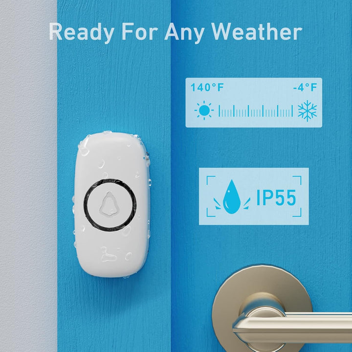 Wireless Doorbell with 2 Buttons, Easy Installation Waterproof Mini Doorbell Kits, 5 Adjustable Volumes, 58 Chimes, 1000Ft Range, LED Indicator, White - Just Closeouts Canada Inc.