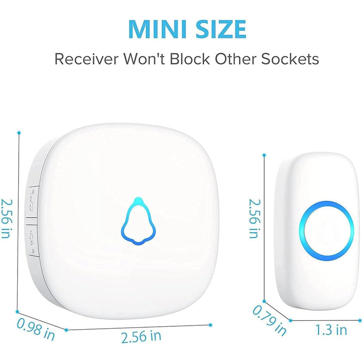 Wireless Doorbell with 2 Buttons, Easy Installation Waterproof Mini Doorbell Kits, 5 Adjustable Volumes, 58 Chimes, 1000Ft Range, LED Indicator, White - Just Closeouts Canada Inc.