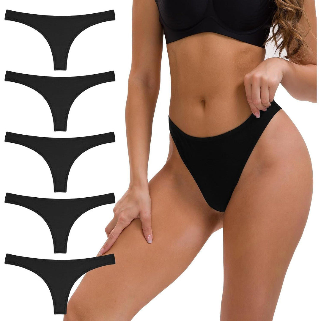 Women's Black Cotton Thongs, 5-Pack, Large - Just Closeouts Canada Inc.X004OV0ZBB