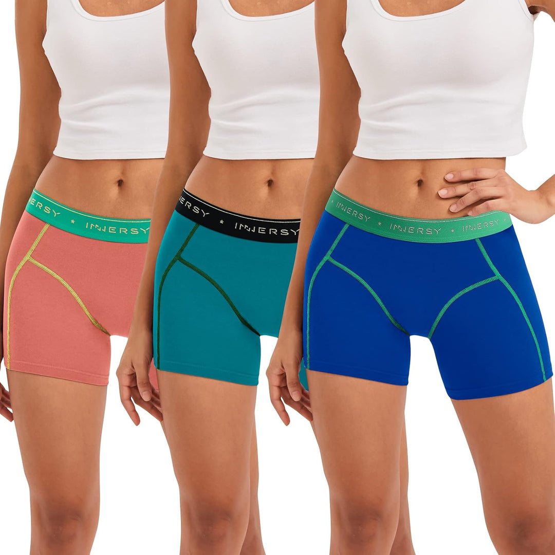 Women's Cotton Anti-Chafing Boxer Briefs, Blue Nude Trio, 3-Pack, Small - Just Closeouts Canada Inc.X003STCJ5F