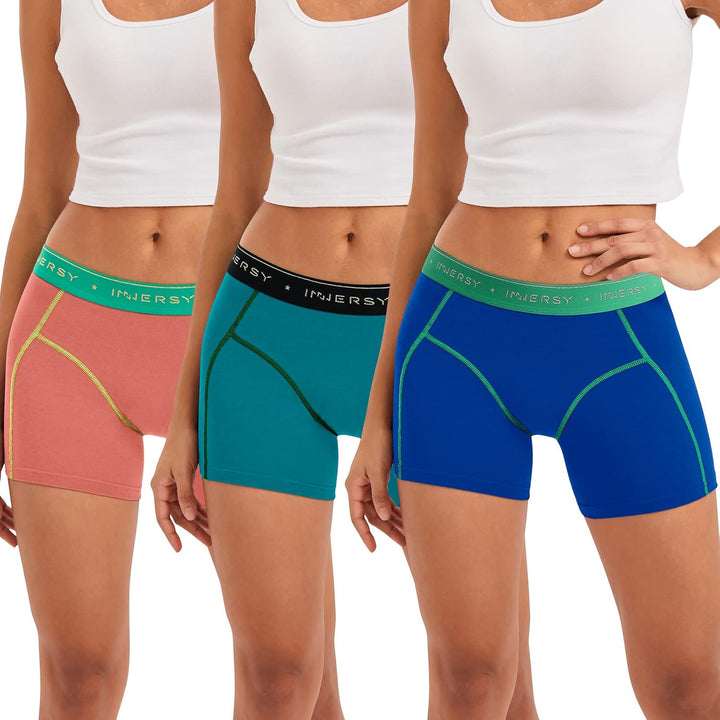 Women's Cotton Anti-Chafing Boxer Briefs, Blue Nude Trio, 3-Pack, Small - Just Closeouts Canada Inc.X003STCJ5F