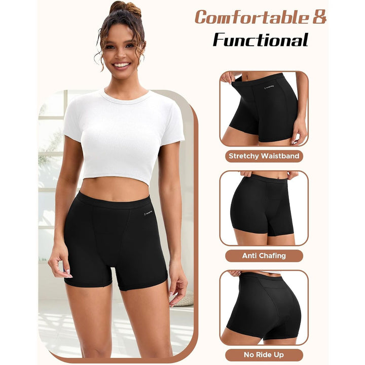 Women's High-Waisted Period Boyshorts, Black, 3-Pack, Medium - Just Closeouts Canada Inc.X003Z5EHMP