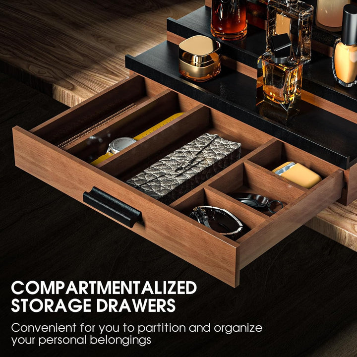Wooden Cologne Organizer for Men, 5 Tier of Elevated Cologne Display Shelf with Drawer Storage, Perfume Organization and Storage Display Risers,Great Gift for Man (Walnut Black) - Just Closeouts Canada Inc.