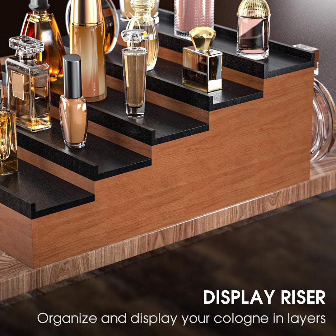 Wooden Cologne Organizer for Men, 5 Tier of Elevated Cologne Display Shelf with Drawer Storage, Perfume Organization and Storage Display Risers,Great Gift for Man (Walnut Black) - Just Closeouts Canada Inc.