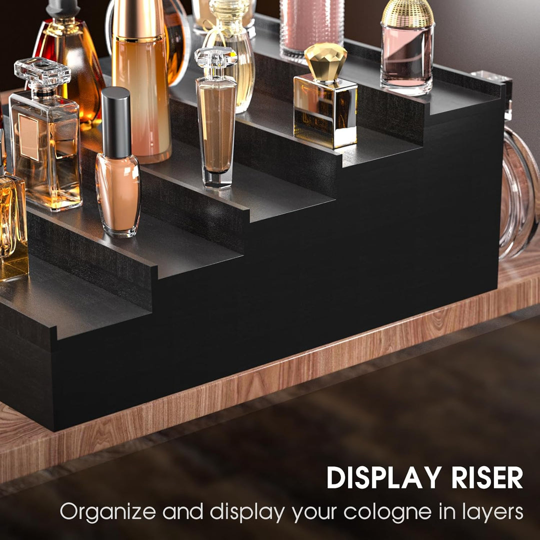 Wooden Cologne Organizer for Men, 5 Tier of Elevated Cologne Display Shelf with Drawer Storage, Perfume Organization and Storage Display Risers,Great Gift for Man (Black) - Just Closeouts Canada Inc.