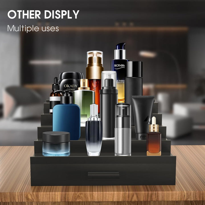 Wooden Cologne Organizer for Men, 5 Tier of Elevated Cologne Display Shelf with Drawer Storage, Perfume Organization and Storage Display Risers,Great Gift for Man (Black) - Just Closeouts Canada Inc.