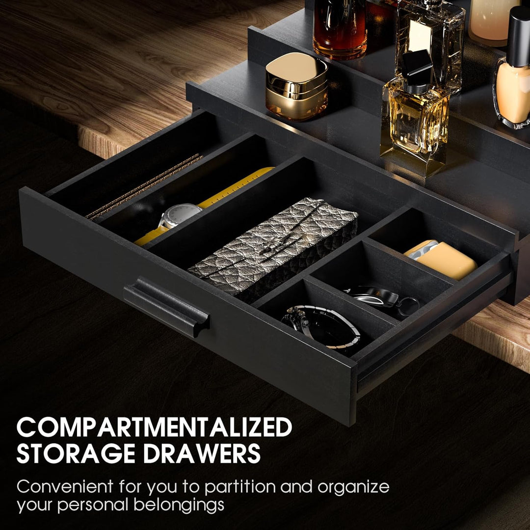 Wooden Cologne Organizer for Men, 5 Tier of Elevated Cologne Display Shelf with Drawer Storage, Perfume Organization and Storage Display Risers,Great Gift for Man (Black) - Just Closeouts Canada Inc.