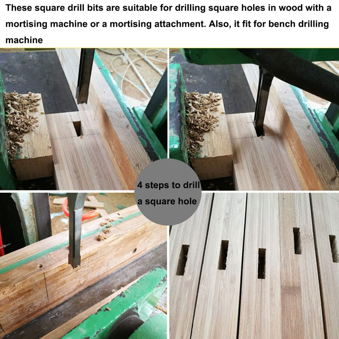 Woodworking Square Hole Mortise Drill Bit, 5pcs HSS Mortising Chisel Bits Mortiser Press Attachments Tool Square Drill Bits Countersink Bits for MDF, Particleboard Sizes 1/4, 5/16, 7/16, 1/2, 5/8IN - Just Closeouts Canada Inc.