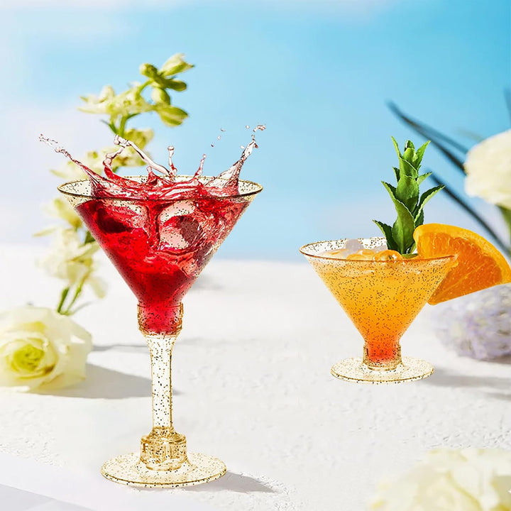 WUWEOT 60 Pack Plastic Martini Glasses, 5 Oz Gold Glitter Disposable Cocktail Glasses, Tall Appetizer Dessert Cups, Unbreakable Wine Shooter Glasses for Margarita Wine Champagne Ice Cream - Just Closeouts Canada Inc.