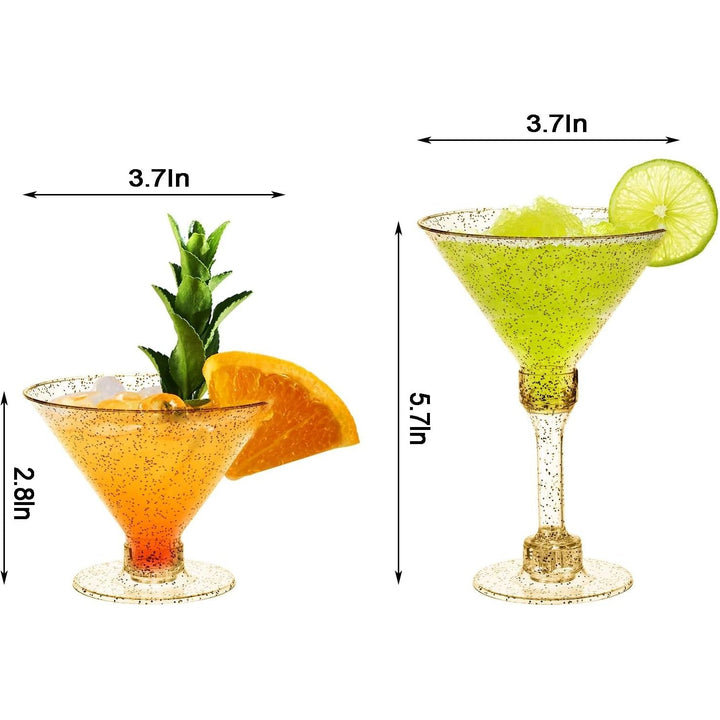 WUWEOT 60 Pack Plastic Martini Glasses, 5 Oz Gold Glitter Disposable Cocktail Glasses, Tall Appetizer Dessert Cups, Unbreakable Wine Shooter Glasses for Margarita Wine Champagne Ice Cream - Just Closeouts Canada Inc.