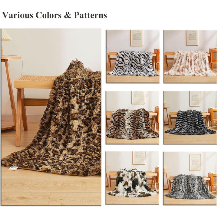 XeGe Luxury Faux Fur Leopard Print Throw Blanket, Soft 50x60 Cheetah Print Fluffy Blanket Throw, Shaggy Plush Decorative Couch Blanket, Cute Furry Animal Throw Fuzzy Blanket for Sofa Bed - Just Closeouts Canada Inc.