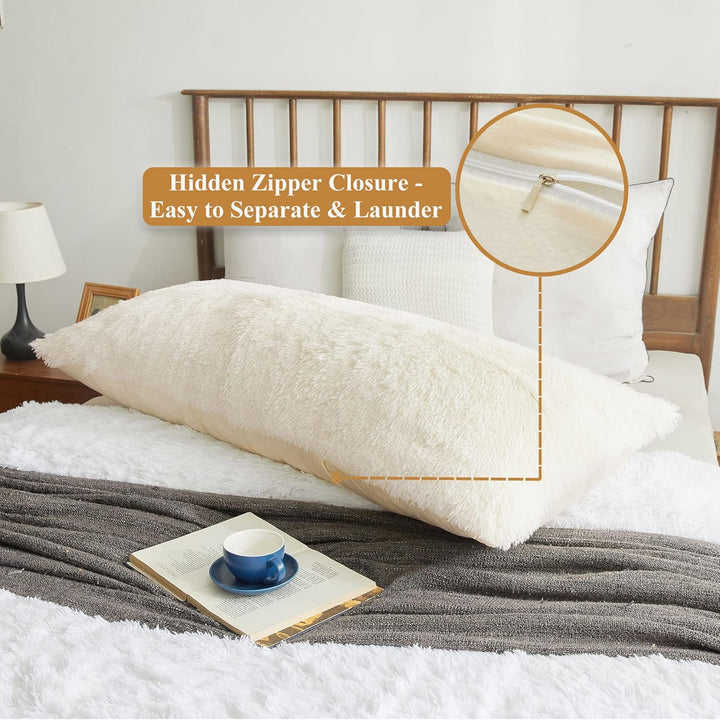 XeGe Luxury Shaggy Faux Fur Body Pillow Cover, Fluffy Bed Pillow Case with Zipper Closure, Soft Decorative Plush Long Pillow Sham, Fuzzy Hug Pillow for Home Bedroom Pregnant Women 20"x54" - Just Closeouts Canada Inc.