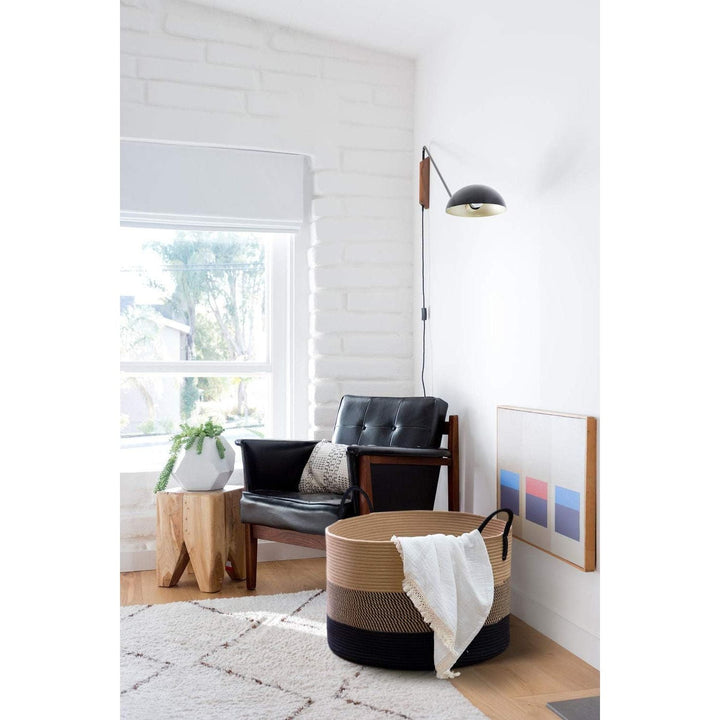 XXXLarge Cotton Rope Basket, 21" x 14", Woven Blanket Storage Basket for Living Room Laundry Basket for Pillows Toys Clothes Hamper Wicker Basket with Handles, Black Jute Stripes - Just Closeouts Canada Inc.