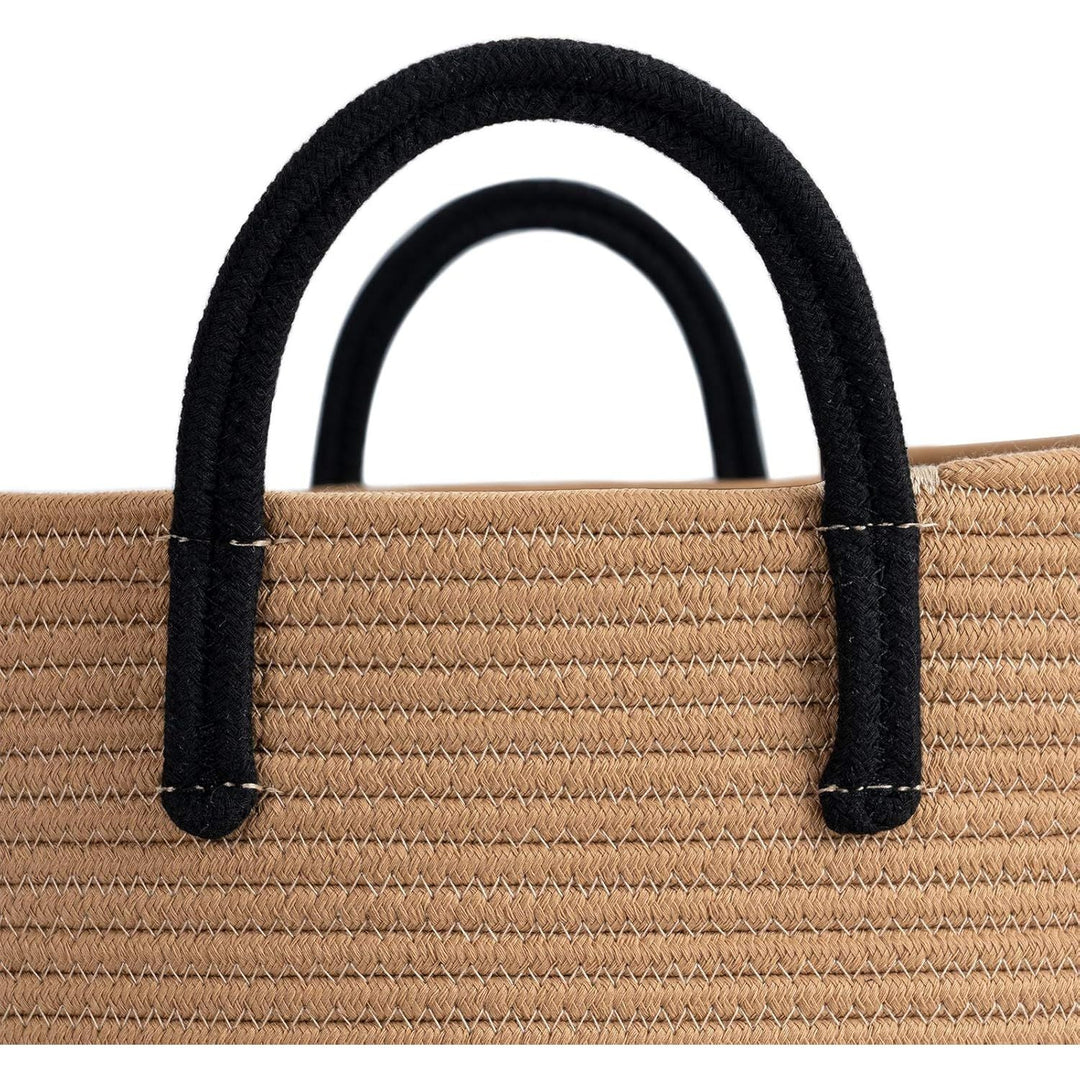 XXXLarge Cotton Rope Basket, 21" x 14", Woven Blanket Storage Basket for Living Room Laundry Basket for Pillows Toys Clothes Hamper Wicker Basket with Handles, Black Jute Stripes - Just Closeouts Canada Inc.