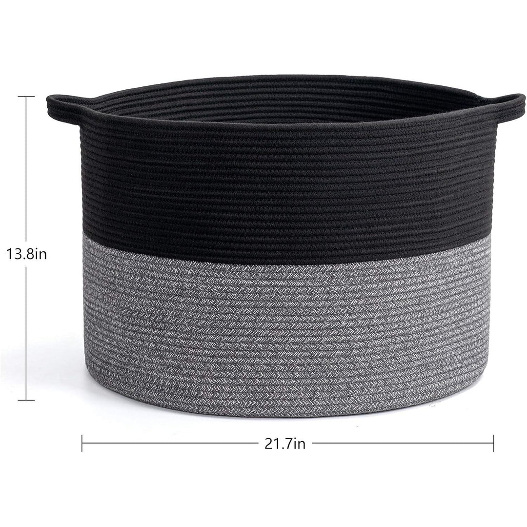 XXXLarge Cotton Rope Basket 21.7" x 21.7" x 13.8" Blanket Basket Woven Wicker Basket Baby Laundry Basket for Toys Storage Basket with Handle Comforter Storage Bins Thread Laundry Hamper (Dark Grey Black) - Just Closeouts Canada Inc.