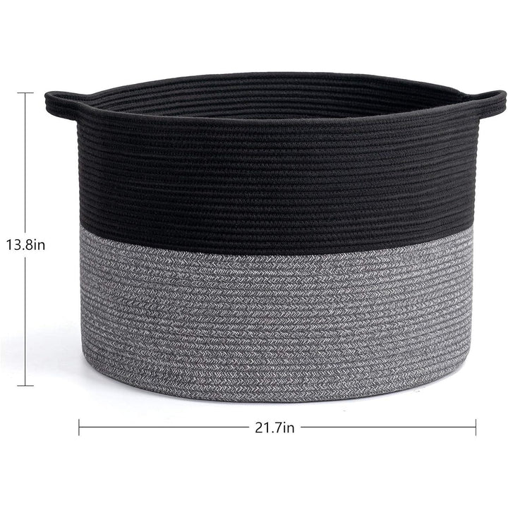 XXXLarge Cotton Rope Basket 21.7" x 21.7" x 13.8" Blanket Basket Woven Wicker Basket Baby Laundry Basket for Toys Storage Basket with Handle Comforter Storage Bins Thread Laundry Hamper (Dark Grey Black) - Just Closeouts Canada Inc.