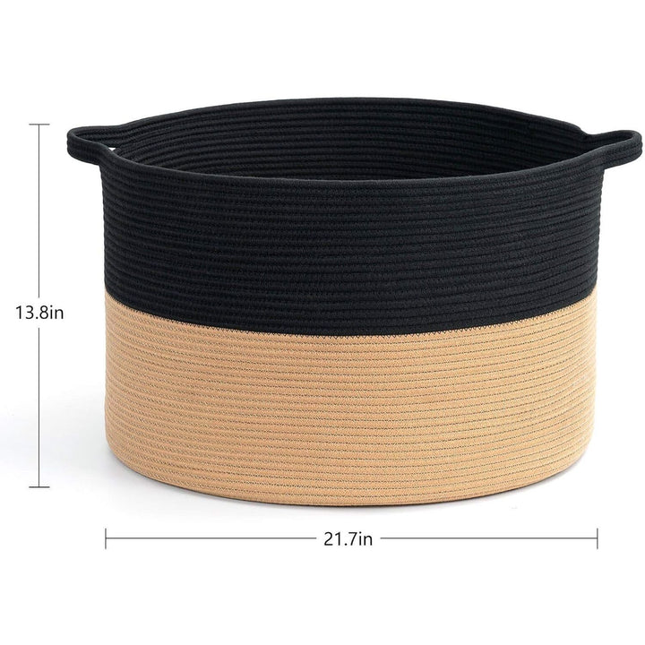 XXXLarge Cotton Rope Basket, 21.7" x 21.7" x 13.8", Woven Wicker Basket, Baby Laundry Hamper for Blankets, Toys Storage Basket with Handle, Camel Black - Just Closeouts Canada Inc.