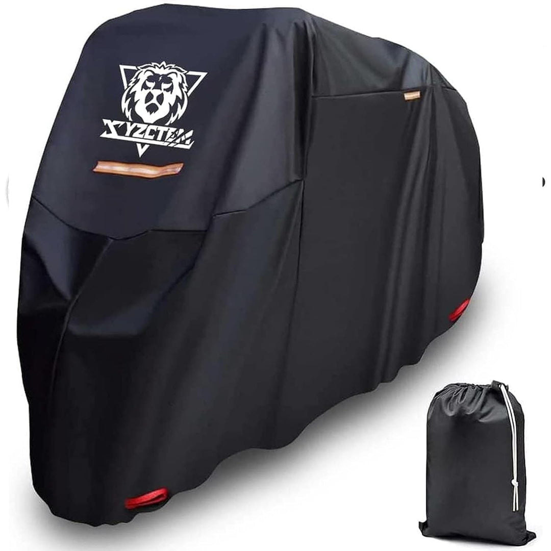 XYZCTEM Motorcycle Cover - Waterproof Outdoor Storage Bag, Made of Heavy Duty Material Fits up to 96 inch, Compatible with Harley Davison and All Motors(Black& Lockholes& Professional Windproof Strap) - Just Closeouts Canada Inc.
