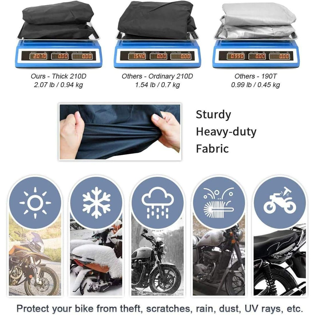 XYZCTEM Motorcycle Cover - Waterproof Outdoor Storage Bag, Made of Heavy Duty Material Fits up to 96 inch, Compatible with Harley Davison and All Motors(Black& Lockholes& Professional Windproof Strap) - Just Closeouts Canada Inc.