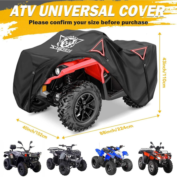 XYZCTEM Premium ATV Cover, Outdoor Protection Against Water, UV, Wind. Quad Cover for Can - am,Suzuki,Kawasaki, Honda, Yamaha, Polaris,and More.4 Wheeler Accessories with Thickened Straps(Black,88" L) - Just Closeouts Canada Inc.
