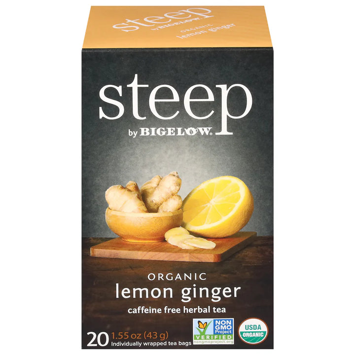 Steep by Bigelow Organic Lemon Ginger Caffeine Free Herbal Tea 20 count