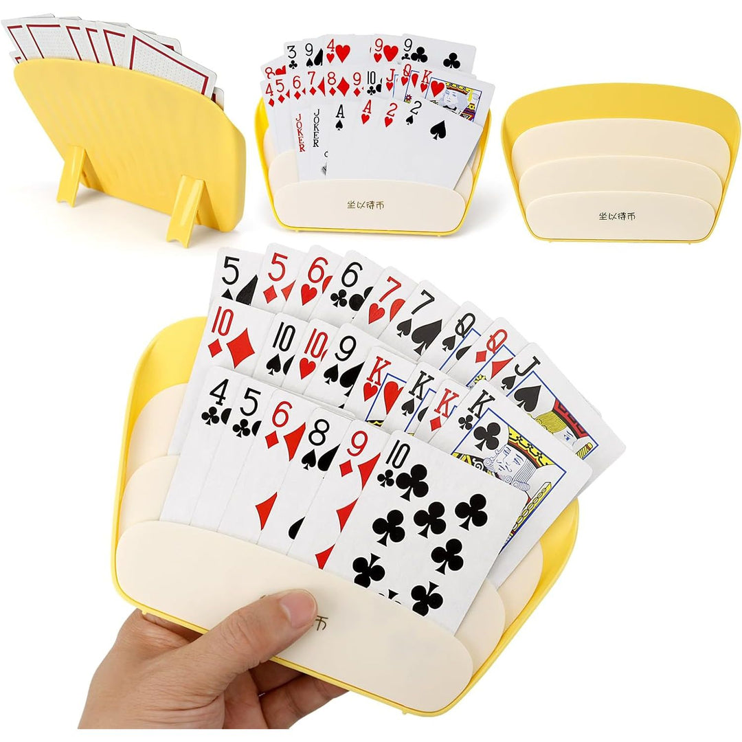 Four-pack of yellow three-slot playing card holders, view 1