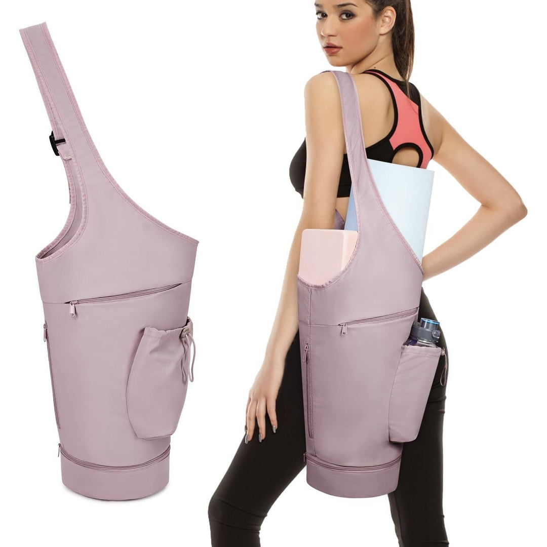 Yoga Mat Bag, Large Opening Long Tote Yoga Mat Carrier Holder Bag with Waterproof Wet Pocket and Drawstring Water Bottle Pocket, Adjustable Shoulder Strap Storage Bag, patent pending - Just Closeouts Canada Inc.X0045ZJC15