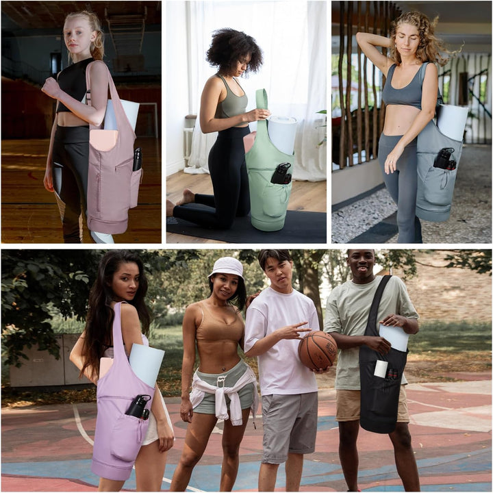 Yoga Mat Bag, Large Opening Long Tote Yoga Mat Carrier Holder Bag with Waterproof Wet Pocket and Drawstring Water Bottle Pocket, Adjustable Shoulder Strap Storage Bag, patent pending - Just Closeouts Canada Inc.X0045ZJC15