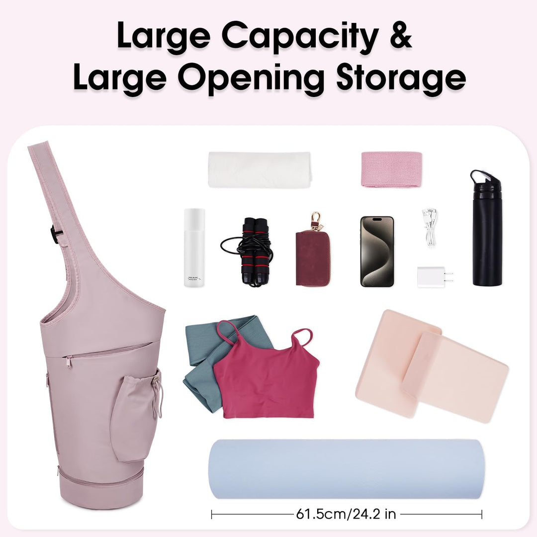 Yoga Mat Bag, Large Opening Long Tote Yoga Mat Carrier Holder Bag with Waterproof Wet Pocket and Drawstring Water Bottle Pocket, Adjustable Shoulder Strap Storage Bag, patent pending - Just Closeouts Canada Inc.X0045ZJC15