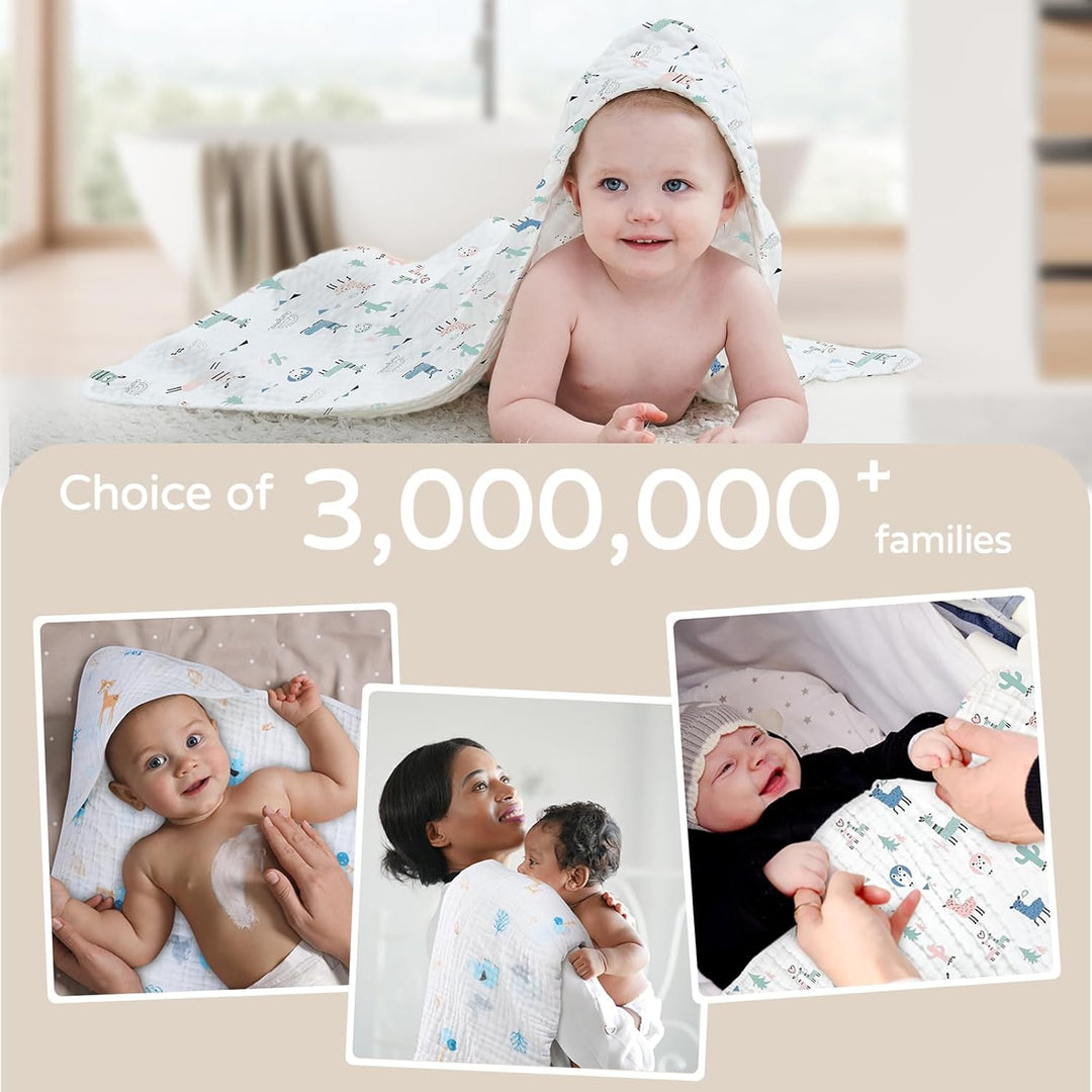Yoofoss Hooded Baby Towels for Newborn 2 Pack 100% Muslin Cotton Baby Bath Towel with Hood for Babies, Infant, Toddler and Kids, Large 32x32Inch, Soft and Absorbent Newborn Essential - Just Closeouts Canada Inc.